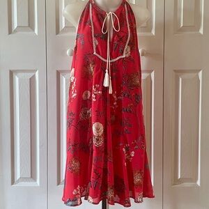 Miss Me Red Floral Summer Sun Dress Boho Chic Spring Lined Flowy Large